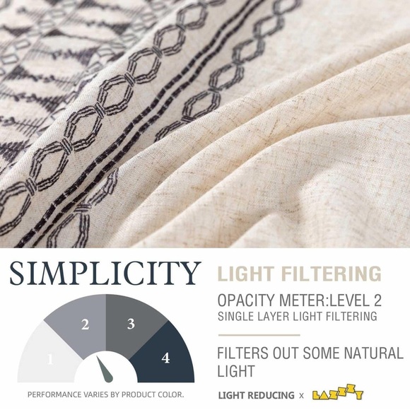 NEW 2 Pack Boho Curtain Panels Bohemian Embroidered, Light Filtering 50” x 63” - Picture 2 of 4